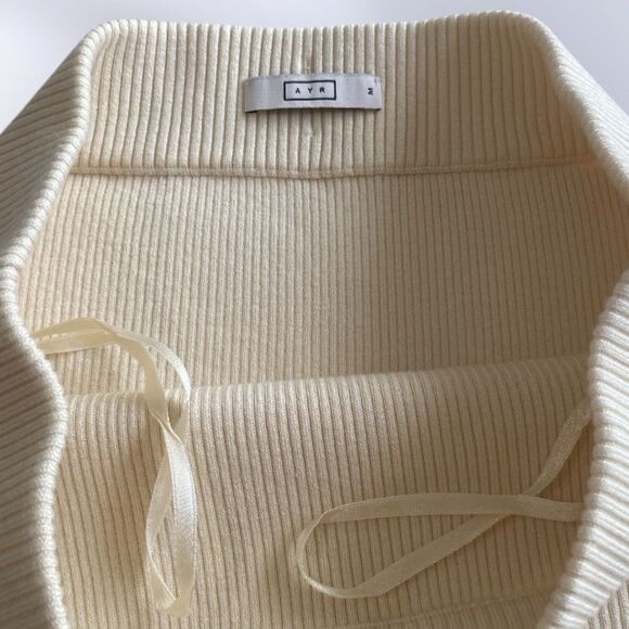 AYR Skirt The Curator Ribbed Knit Marino Wool Stretch Slit Cream Midi Size M - Picture 7 of 8